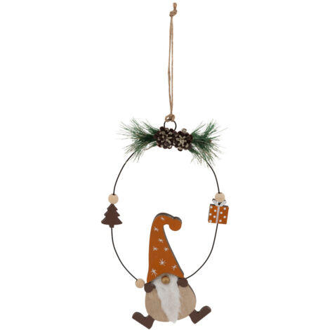 Suspension de Noël Gnome et Couronne avec déco H 20 cm - Feeric Christmas