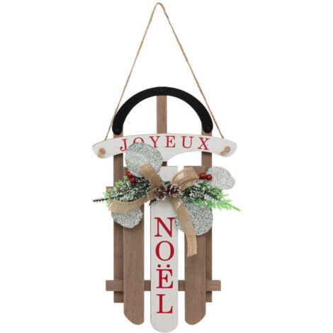 Suspension de Noël Luge en Bois avec déco H 35 cm - Feeric Christmas