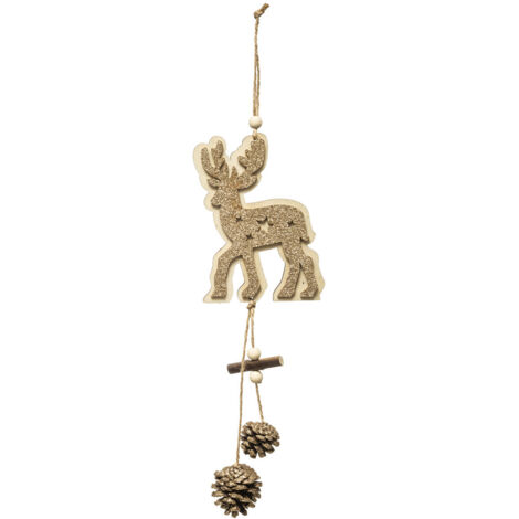 Suspension de Noël Renne et Pommes de Pin Doré pailleté H 35 cm - Feeric Christmas