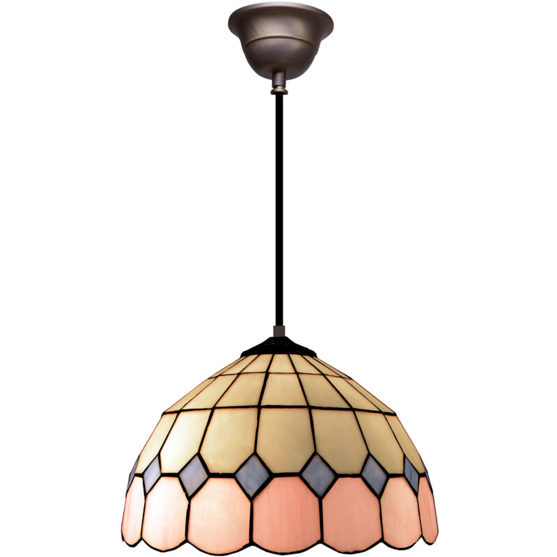 Fijalo - Lampe à suspension avec câble noir et abat-jour Tiffany diamètre 30 cm Série Rose