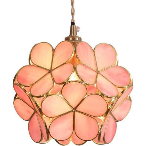 Suspension de plafond style Tiffany en vitrail à motif de fleurs de cerisier, avec abat-jour à pétales de 20 cm de large