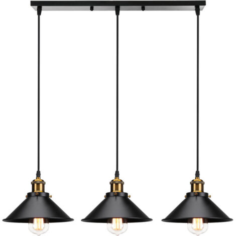 Suspension de style industriel rétro E27, plafonnier noir à trois lampes, luminaire réglable adapté à la salle à manger et au couloir.