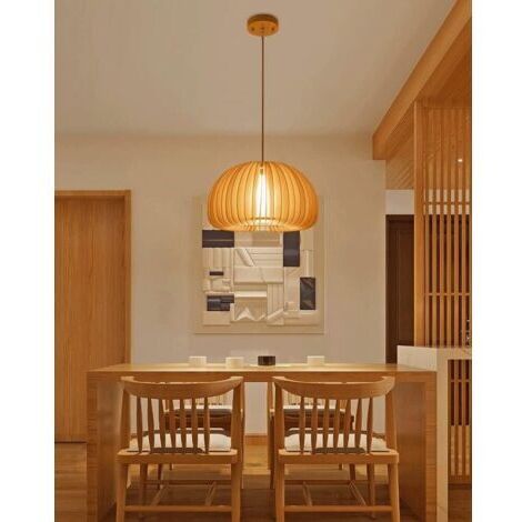 Suspension de style nordique en forme de citrouille, luminaire suspendu japonais en bois massif pour chambre, cuisine, restaurant, salon (Dimensions : Largeur : 30 cm)