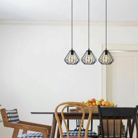 Suspension de table noire design diamant 3 abat-jour ERZIN