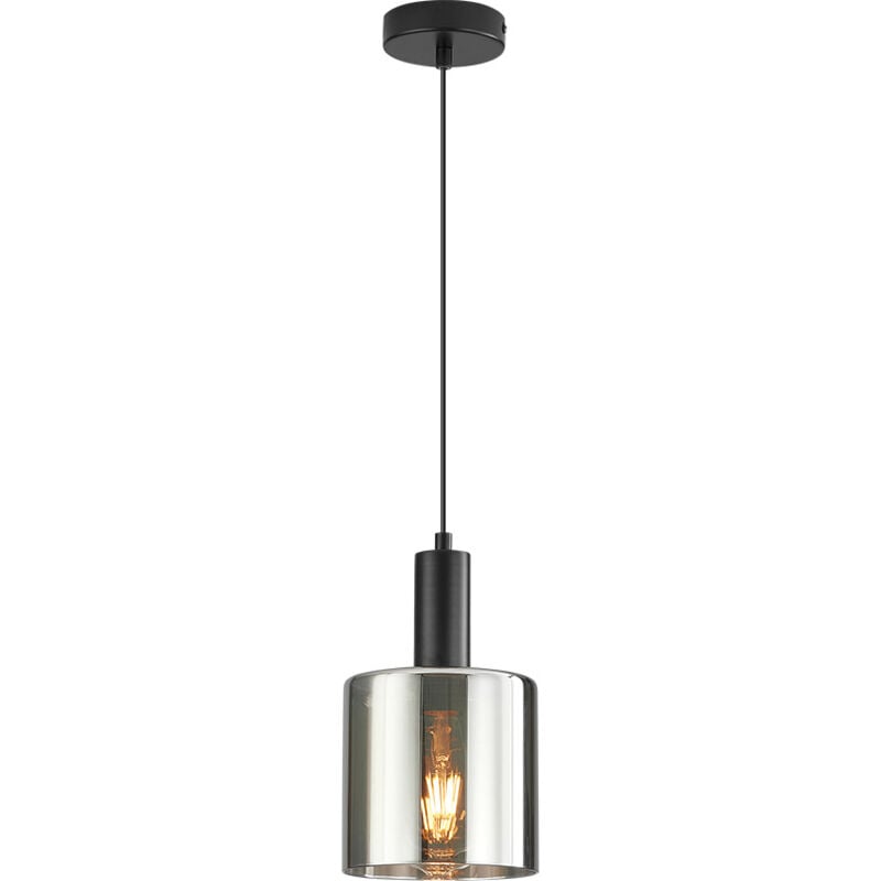 Braytron - Suspension décorative moderne E27 verre fumée et métal noir