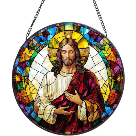Suspension décorative vitrail religieux 12.5 cm – Fenêtre