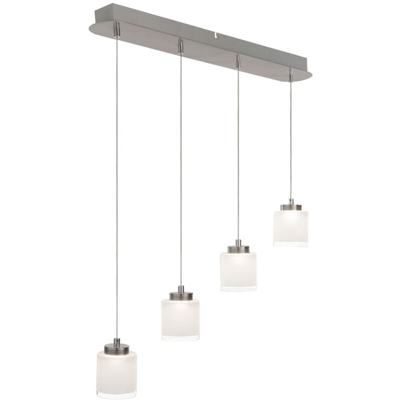 Suspension suspension lampe suspension salle à manger lumière salon, 4 flammes, acier argent verre satiné, 4x led 5W 1600Lm 3000K, HxL 120x65 cm