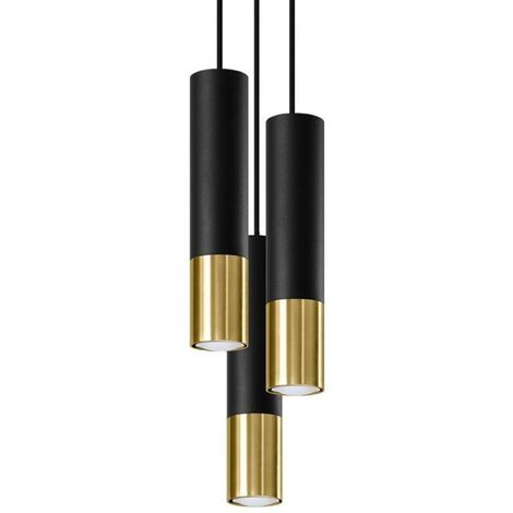 Suspension Design 3 Lampes Noir Or Élégant pour Ampoules GU10 -