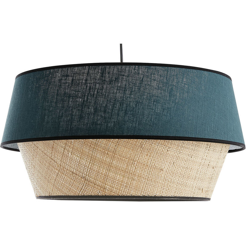 Suspension design bi-matière en lin bleu et rabane naturelle D45 cm SENSA Suspension design bi-matière en lin bleu et rabane naturelle D45 cm SENSA