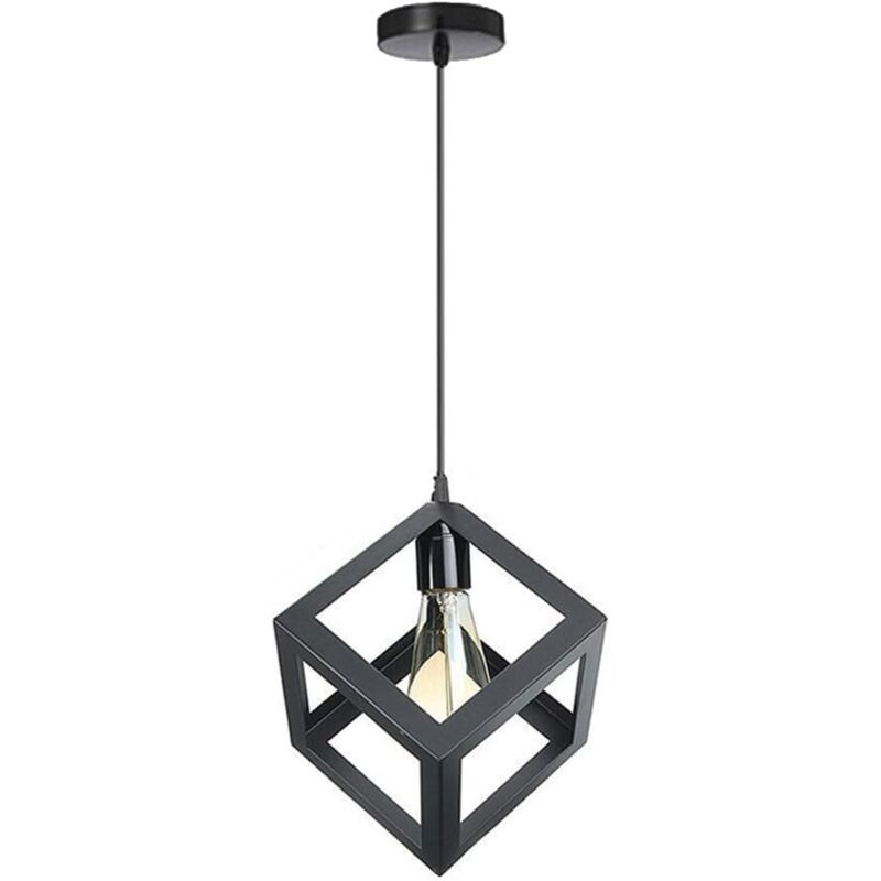 Stoex – Lustre suspension contemporaine en cage cube métal noir – E27 – Dimensions Ø280mm x H290mm – Longueur cordon 1100mm – Tension AC220-240V