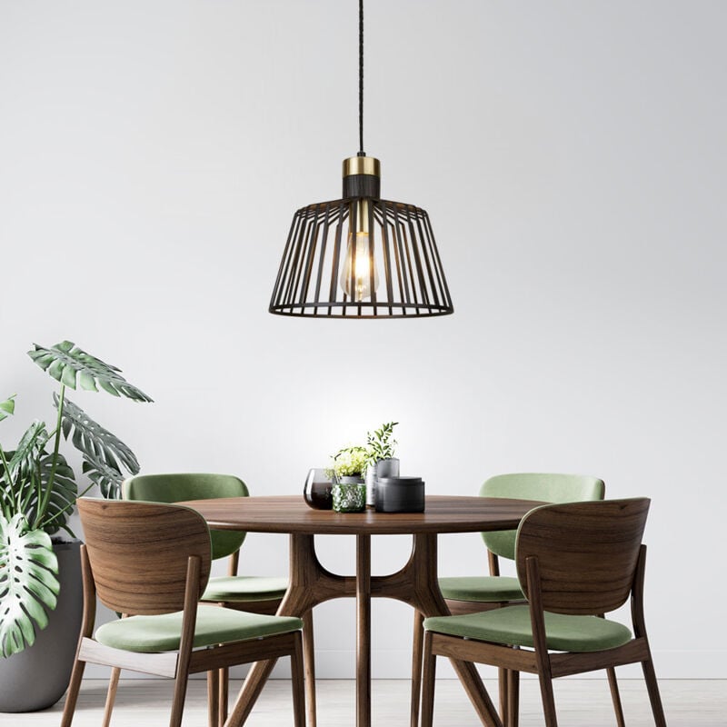 Plafonnier rétro luminaire suspendu salon cage design lampe à suspension noir or projecteur