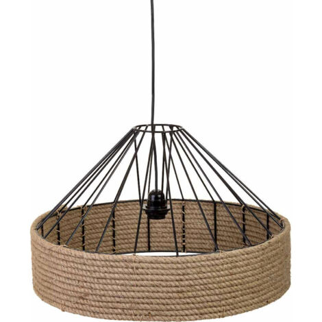 Suspension design corde naturelle et métal pour salon chaleureux - brun corde naturelle et noir métal