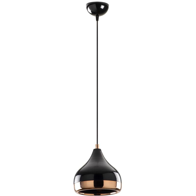 Toilinux - Lustre Ajustable Noir et Cuivre, Diamètre 17 cm, Hauteur 112 cm, Pour Salon ou Salle à Manger
