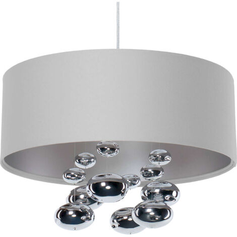 Suspension design gris satiné avec boules décoratives argentées - Ø 60 cm - H22 cm