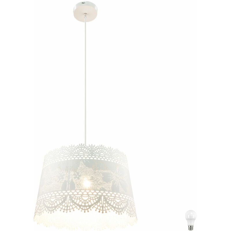 Etc-shop - Lampe pendule chambre d'amis suspendue plafonnier décoration florale blanc dans un ensemble comprenant des ampoules LED