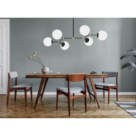 Suspension design noire 6 globes verre dépoli SIERRE