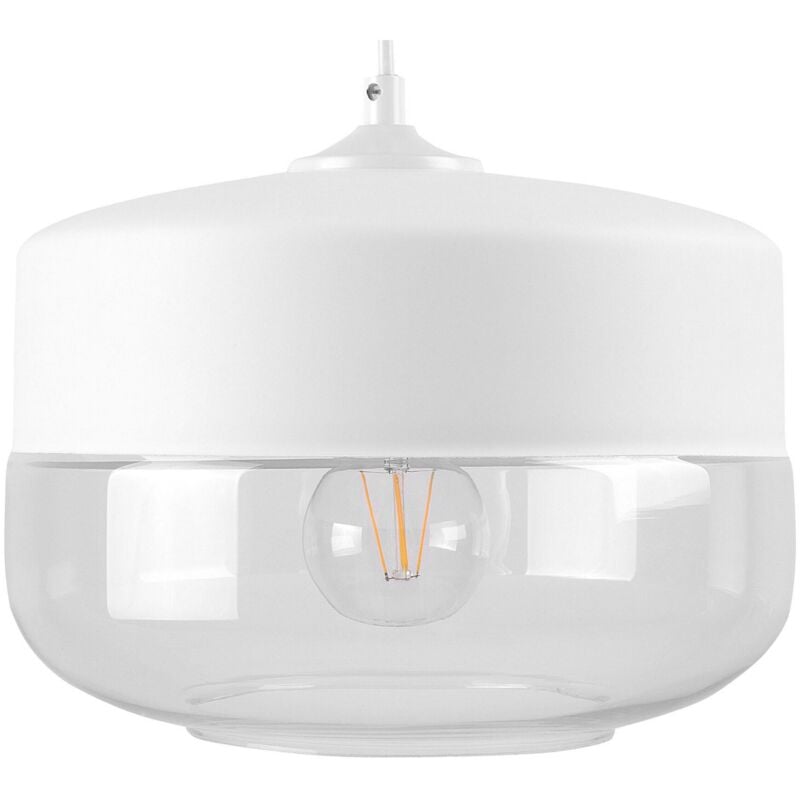 Beliani - Suspension Design Plafonnier Bicolore en Acier Blanc et Verre Transparent E27 Max. 60W pour Éclairage de Salle à Manger ou Salon Moderne