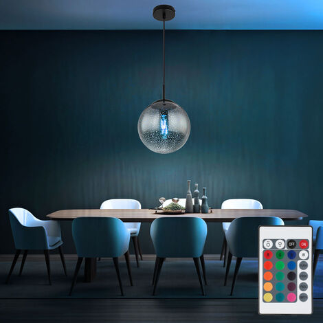 Suspension dimmable avec télécommande suspension table à manger verre fumé lampe suspendue verre rétro, changement de couleur RVB, effet étoile, 8,5W 806lm blanc chaud, DxH 25x120 cm