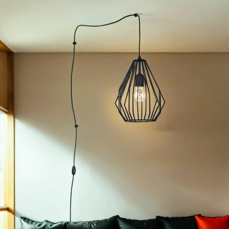 Suspension d'intérieur OHLA XXL noire au design géométrique moderne E27 H:580 cm L:22 cm - Noir