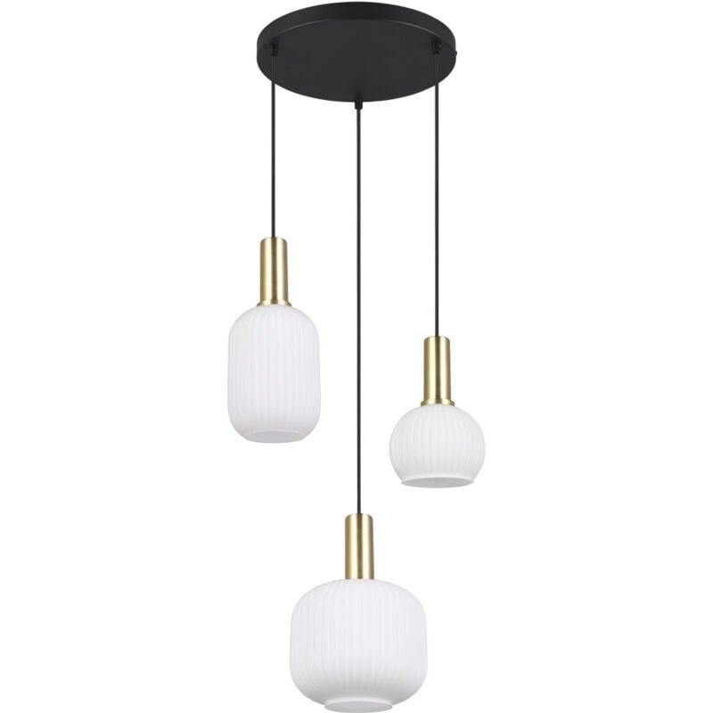 Suspension, Suspension trois lampes 30 cm Diva Blanc en Verre Trio