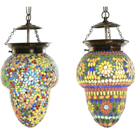 Suspension DKD Home Decor Verre Métal Multicouleur 25 W 20 x 20 x 28 cm (2 Unités)