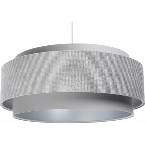 Suspension Doblo - Abat-jour en tissu velours gris et PVC lisse intérieur argenté