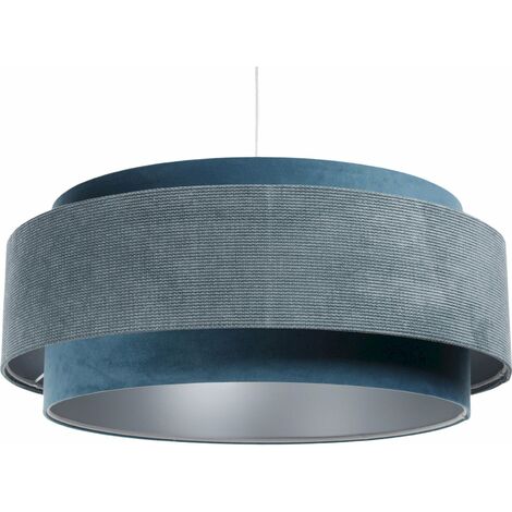 Suspension Doblo - Abat-jour en tissu velours structurel Bleu et velours bleu intérieur argenté