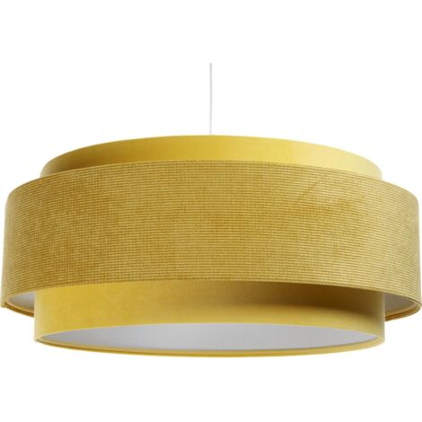 Suspension Doblo - Abat-jour en tissu velours structurel jaune moutarde et velours jaune intérieur blanc