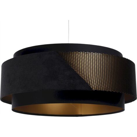 Suspension Doblo - Abat-jour en tissu velours structurel noir et maille noir intérieur doré