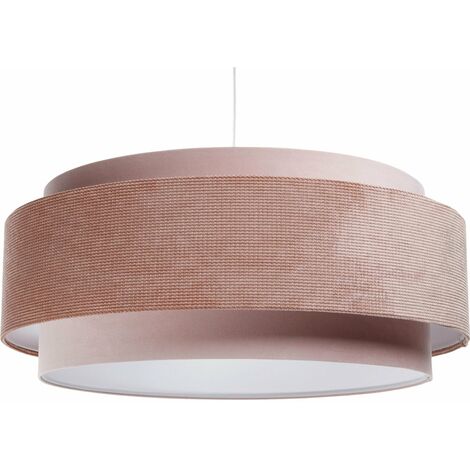 Suspension Doblo - Abat-jour en tissu velours structurel rose poudré et velours rose clair intérieur blanc