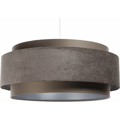Suspension Doblo - Abat-jour en tissu velours structurel taupe et velours marron intérieur argenté