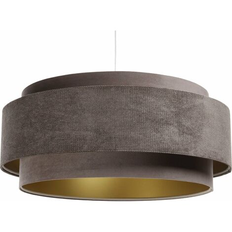 Suspension Doblo - Abat-jour en tissu velours structurel taupe et velours marron intérieur doré