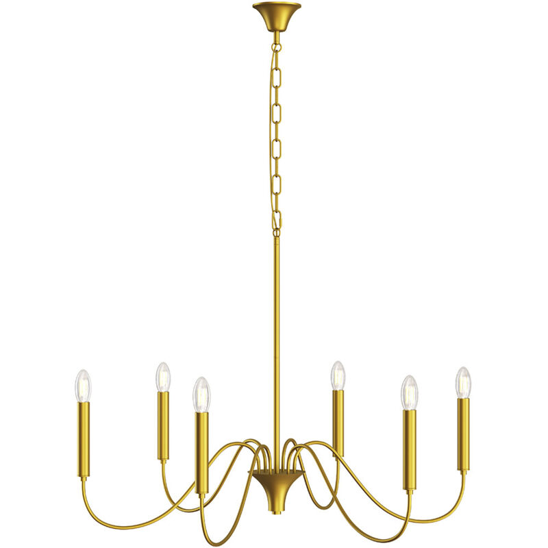 Suspension dorée à 6 bras – Style chandelier moderne en métal - Vintessa Doré Suspension dorée à 6 bras – Style chandelier moderne en métal - Vintessa Doré