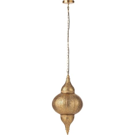 Suspension dorée en métal style oriental raffiné pour salon - doré effet martelé oriental