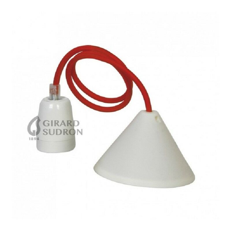 Girard Sudron - Suspension douille porcelaine cordon textile rouge pour ampoule décorative - Girard-Sudron