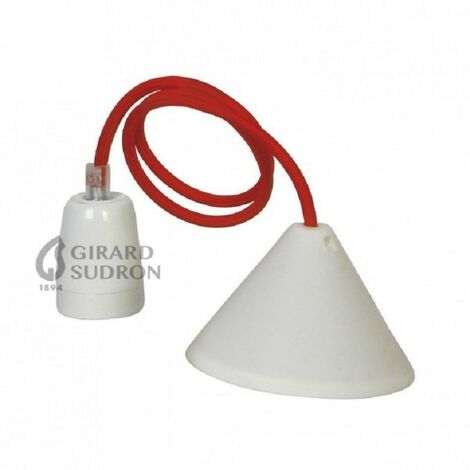 Suspension douille porcelaine cordon textile rouge pour ampoule décorative - Girard-Sudron