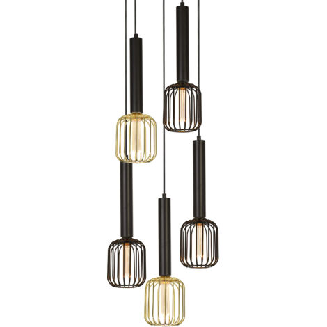 Suspension DULWICH 5L Plafonnier Rond métal noir E27 max 5x60w