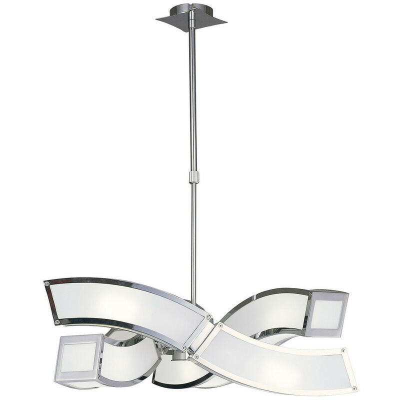 Diyas - Inspired Mantra Fusion Duna GU10 Duna GU10 Suspension 3 Bras 6 Lumières L1/SGU10, Chrome Poli/Acrylique Blanc, Lampes cfl incluses