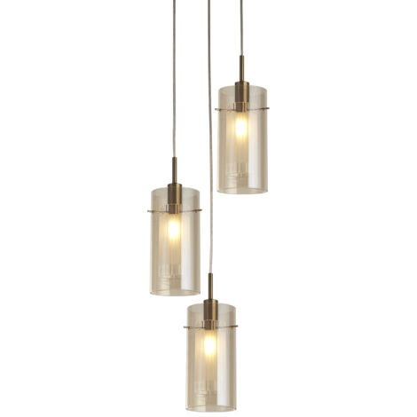 Suspension DUO 3 3L Multi-Drop métal bronze et double Verre Champagne E14 3x60w