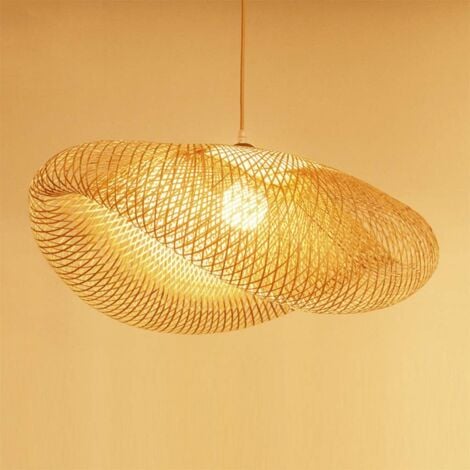 Suspension E27 Lustre Tissage Intérieur Vintage Bambou Naturel Luminaire Plafonnier Hauteur Réglable Suspendue Créations Garden Restaurant Salon Chambre Café Bambou Osier Rotin Vague Lampes,40cm