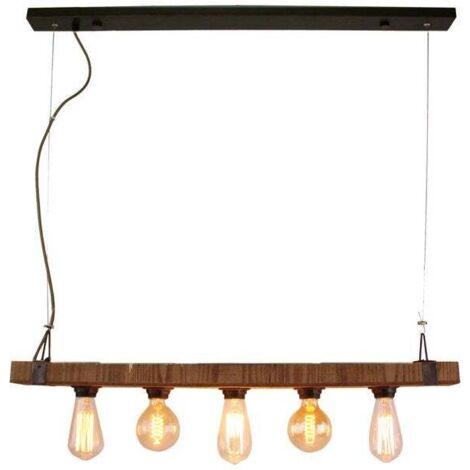 Suspension, E27 Style Industriel Woodhill Métal Noir Et Bois Brilliant
