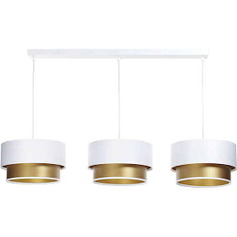 Suspension élégante blanc satiné intérieur doré lumière chaleureuse - Blanc satin intérieur or mat