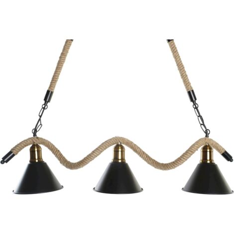 Suspension élégante corde métallique chic et moderne - Noir mat et finitions corde naturelle