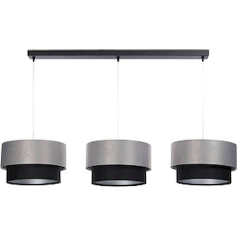 Suspension élégante duo textile noir et gris réglable design - Noir et gris satin avec argenté