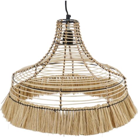 Suspension élégante en jute et métal pour salon chaleureux - Nuance naturelle de jute et métal