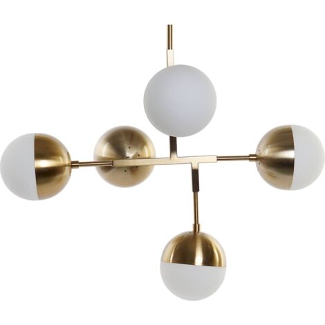 Suspension élégante en métal doré et verre design - Blanc doré