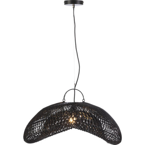 Suspension élégante en rotin noir design - Noir ébène tressé