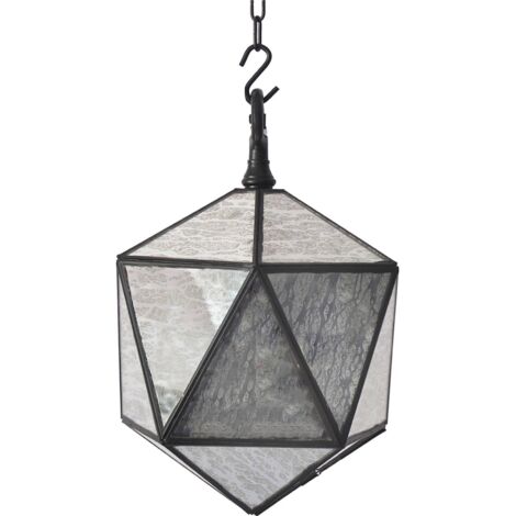 suspension élégante en verre décoré et métal noir pour salon - verre décoré et métal noir