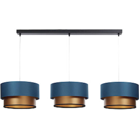 Suspension élégante textile bleu satiné intérieur cuivre brillant - Bleu marine satin cuivré intérieur