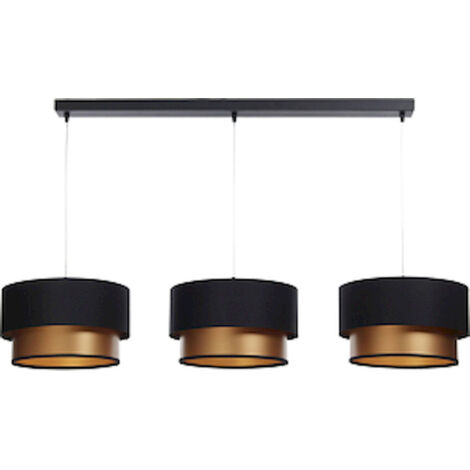 Suspension élégante textile noir et cuivre effet lumineux raffiné - Noir satiné intérieur cuivre